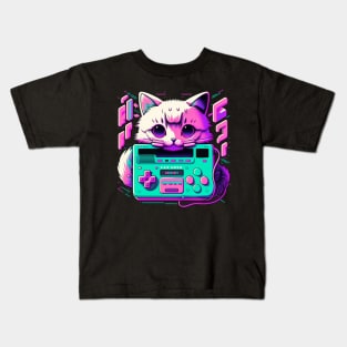 neon gamer cat Kids T-Shirt